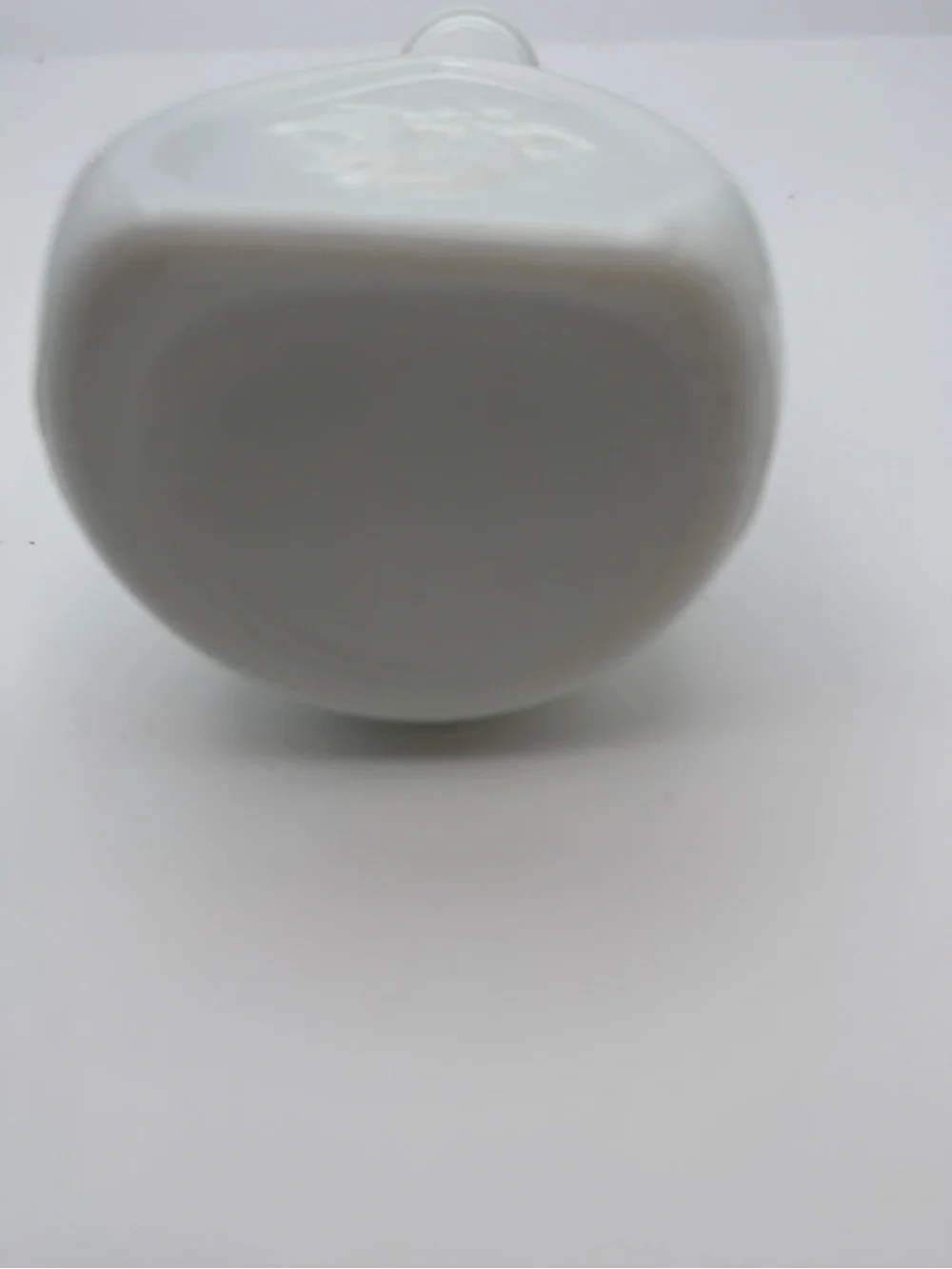 Vintage vase milk glass with embossed vines and scalloped rim
